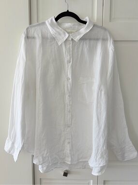 H&M 100% Linen White Oversized Button Down Shirt 3XL Beach Cover Up Like New